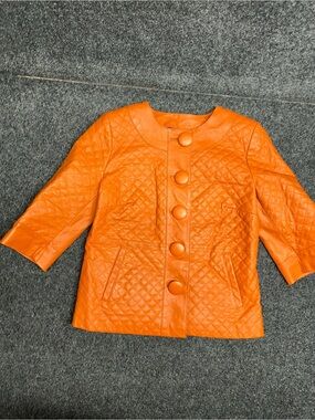 Vintage orange leather blazer small quilted twee folk layering jacket old money